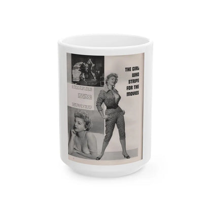 Barbara Nichols #407 - 1 Page, 3 B&W Photos & Captions from Modern Man Mag. Sept. '56 (Vintage Female Icon) White Coffee Mug-15oz-Go Mug Yourself