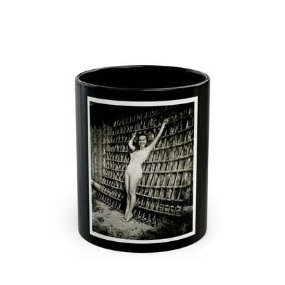 Terry Moore #112 - 1-Piece B&W Full Body Swimsuit Cheesecake Photo in Clad Heels (Vintage Female Icon) Black Coffee Mug-11oz-Go Mug Yourself