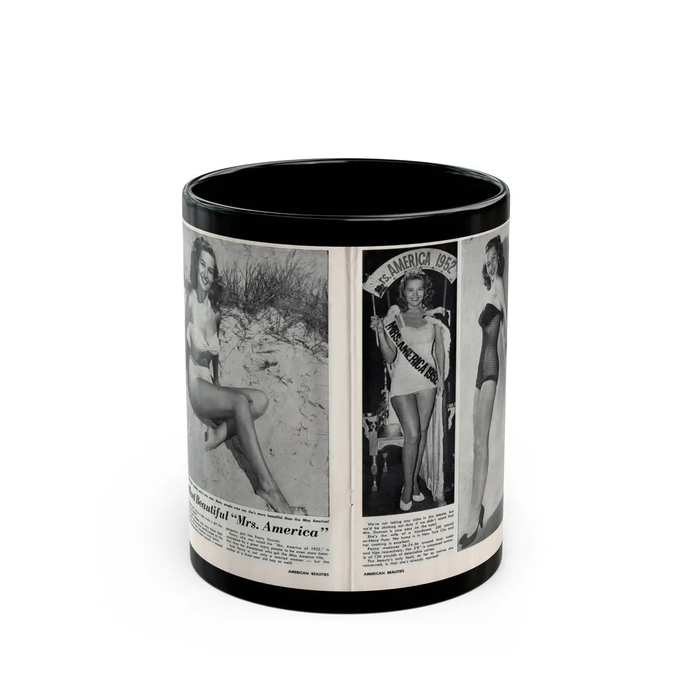 Penny Duncan #76 - [Pages 22 & 23] Featuring, Penny 3 Photos, 2 Captions & Brief Article from AMERICAN BEAUTIES Mag. Nov. '52 (Vintage Female Icon) Black Coffee Mug-11oz-Go Mug Yourself