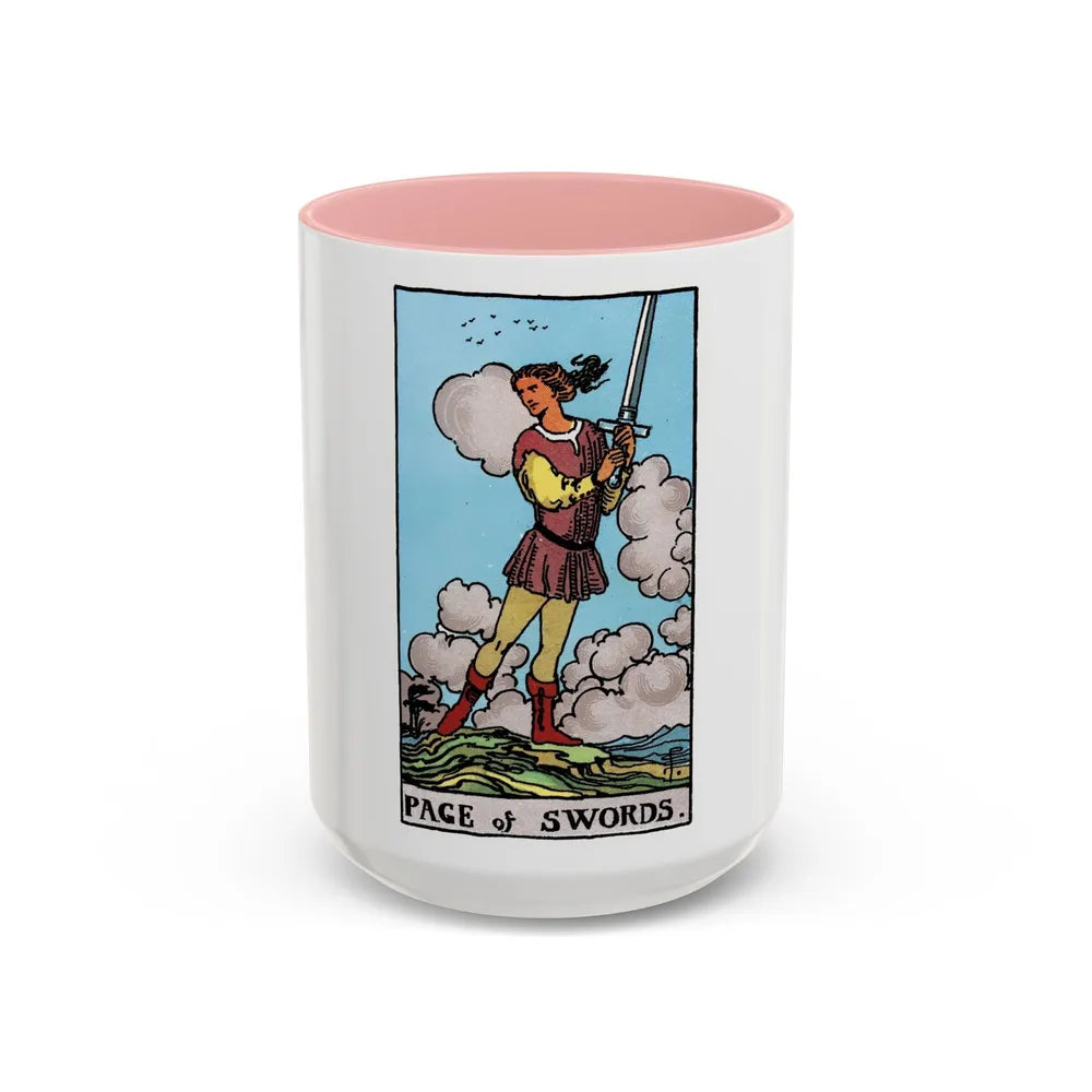 The Page of Swords (Tarot Card) Accent Coffee Mug-15oz-Pink-Go Mug Yourself