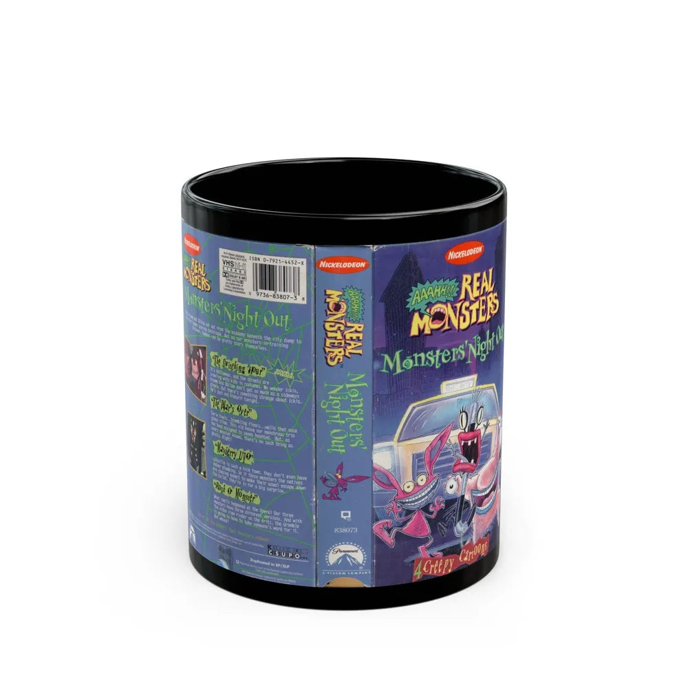 AAAHHH REAL MONSTERS MONSTERS NIGHT OUT (VHS COVER) - Black Coffee Mug-11oz-Go Mug Yourself