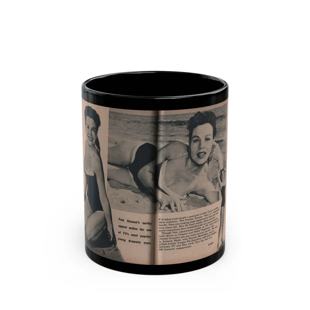 Pamela Duncan #25 - PHOTO Digest Mag. March '55 - 3 B&W Photos & Article (Vintage Female Icon) Black Coffee Mug-11oz-Go Mug Yourself