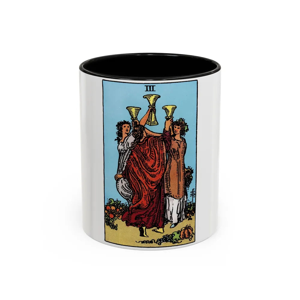 The 3 of Cups (Tarot Card) Accent Coffee Mug-11oz-Black-Go Mug Yourself