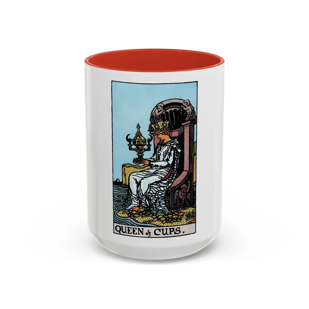 The Queen of Cups (Tarot Card) Accent Coffee Mug-15oz-Red-Go Mug Yourself