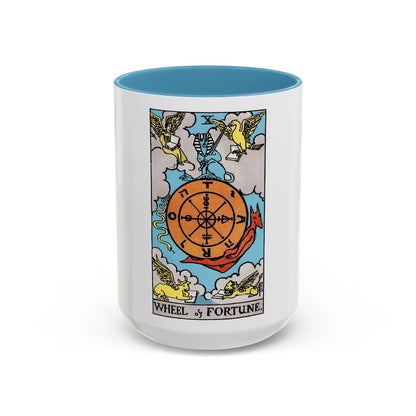 Wheel of Fortune (Tarot Card) Accent Coffee Mug-15oz-Light Blue-Go Mug Yourself