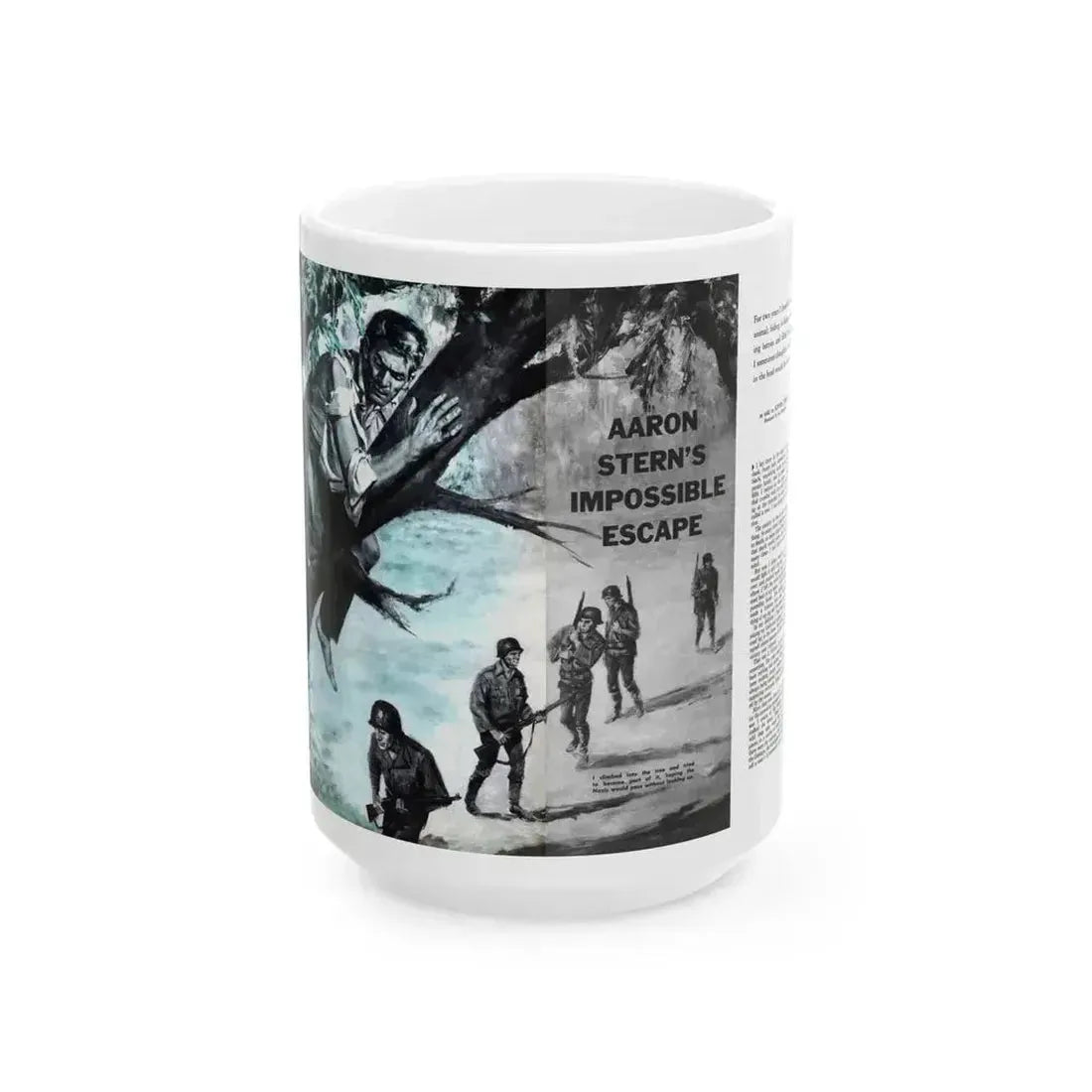 Aaron Stern's Impossible Escape, Male magazine, February 1957 - White Coffee Mug 15oz - Go Mug Yourself