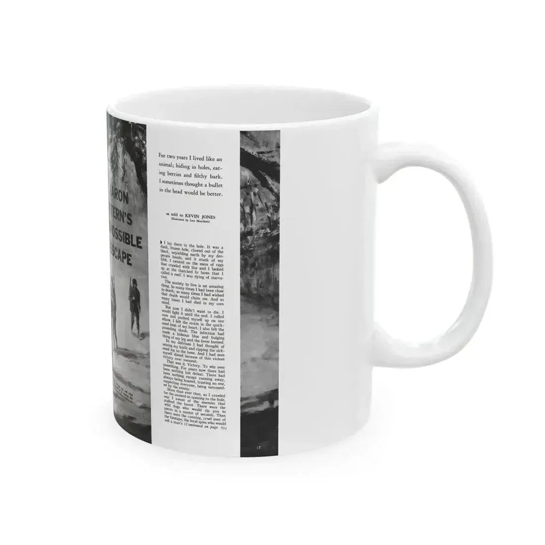 Aaron Stern's Impossible Escape, Male magazine, February 1957 - White Coffee Mug - Go Mug Yourself