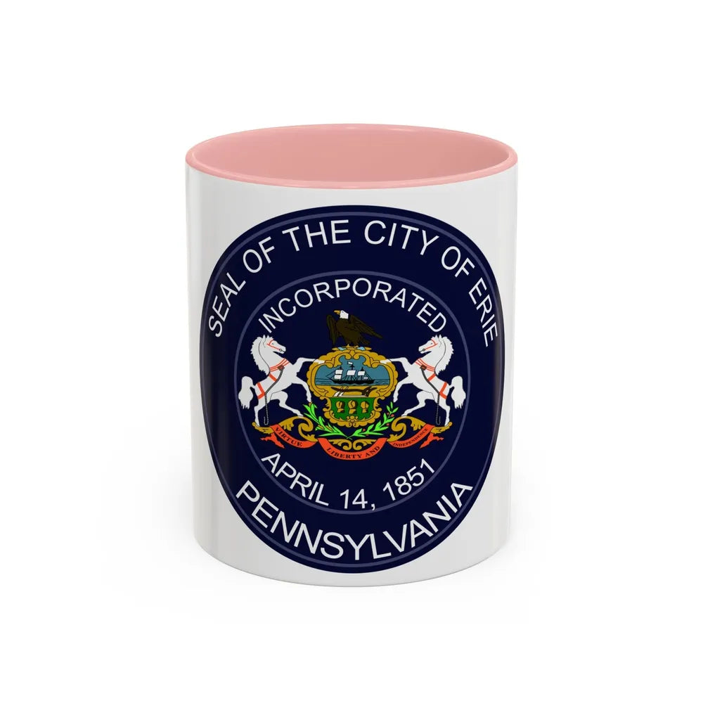 Seal of Erie Pennsylvania - Accent Coffee Mug-11oz-Pink-Go Mug Yourself