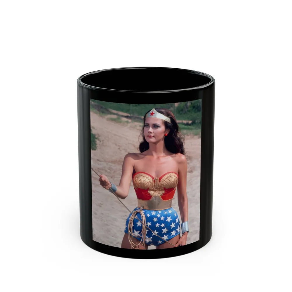 Lynda Carter #246 (Vintage Female Icon) Black Coffee Mug-11oz-Go Mug Yourself