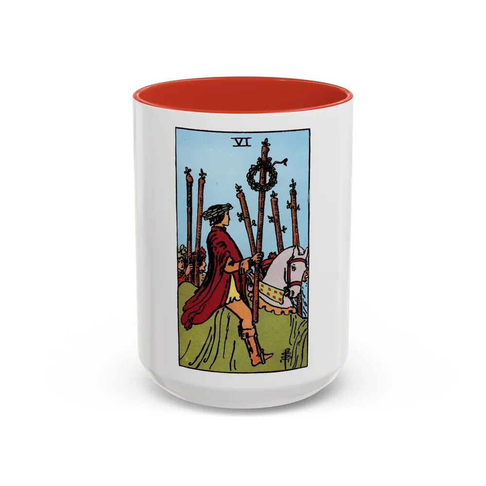 The 6 of Wands (Tarot Card) Accent Coffee Mug-15oz-Red-Go Mug Yourself