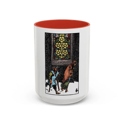 The 5 of Pentacles (Tarot Card) Accent Coffee Mug-15oz-Red-Go Mug Yourself