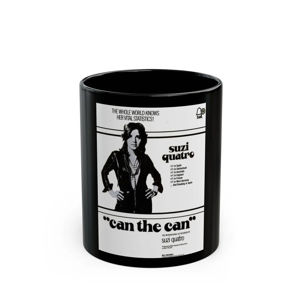 Suzi Quatro 1973 (Music Poster) Black Coffee Mug-11oz-Go Mug Yourself