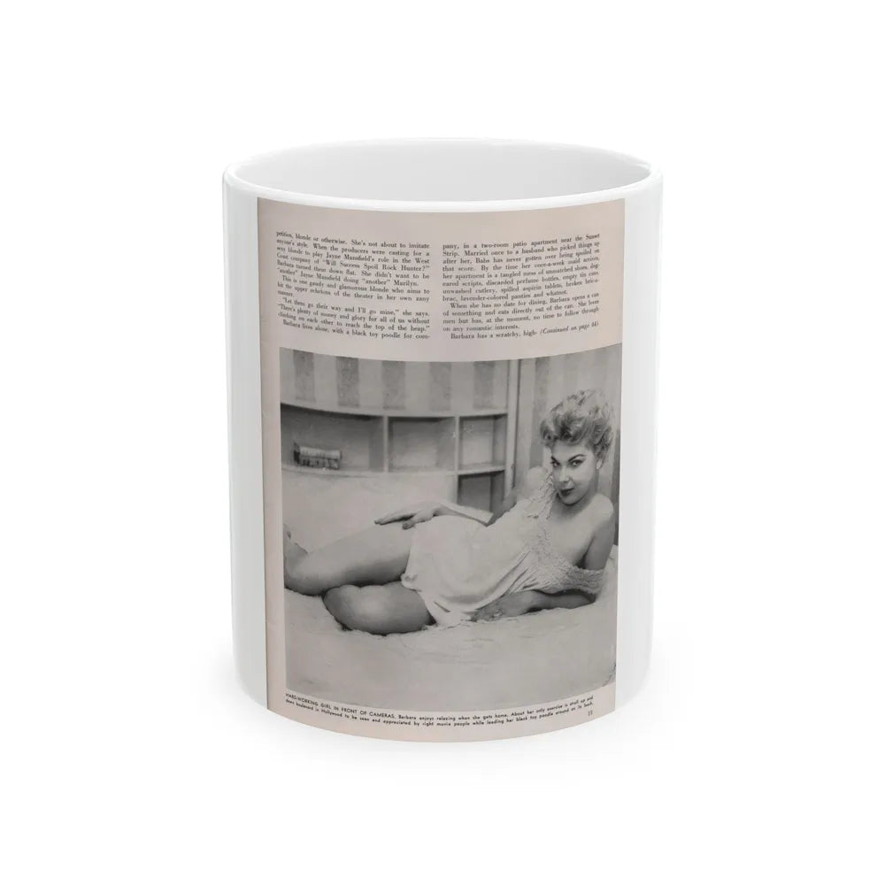 Barbara Nichols #410 - 1 Page, 1 B&W Photo & Article Continued from Modern Man Mag. Sept. '56 (Vintage Female Icon) White Coffee Mug-11oz-Go Mug Yourself