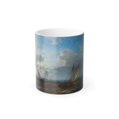 Abraham Hulk (1813-1897) Boats on rough waters - Oil on Panel - Color Changing Mug 11oz-11oz-Go Mug Yourself