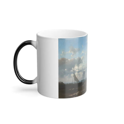 Abraham Hulk (1813-1897) Boats on rough waters - Oil on Panel - Color Changing Mug 11oz-Go Mug Yourself