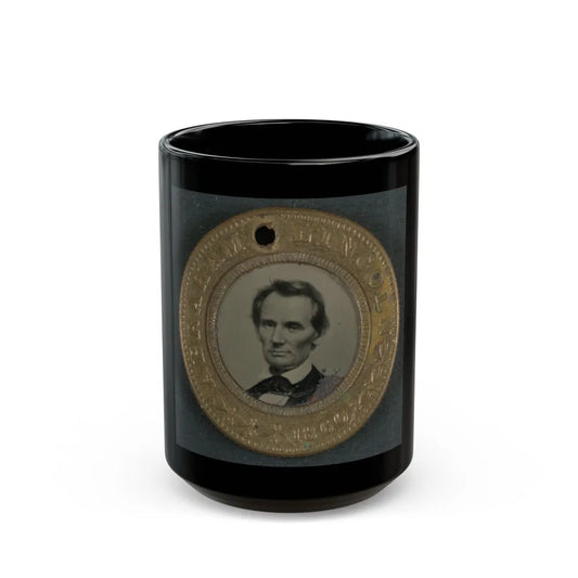 Abraham Lincoln-Hannibel Hamlin Campaign Button For 1860 Presidential Election (U.S. Civil War) Black Coffee Mug-15oz-Go Mug Yourself