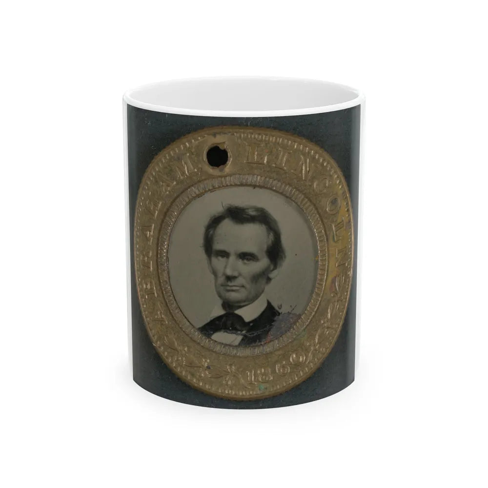 Abraham Lincoln-Hannibel Hamlin Campaign Button For 1860 Presidential Election (U.S. Civil War) White Coffee Mug-11oz-Go Mug Yourself