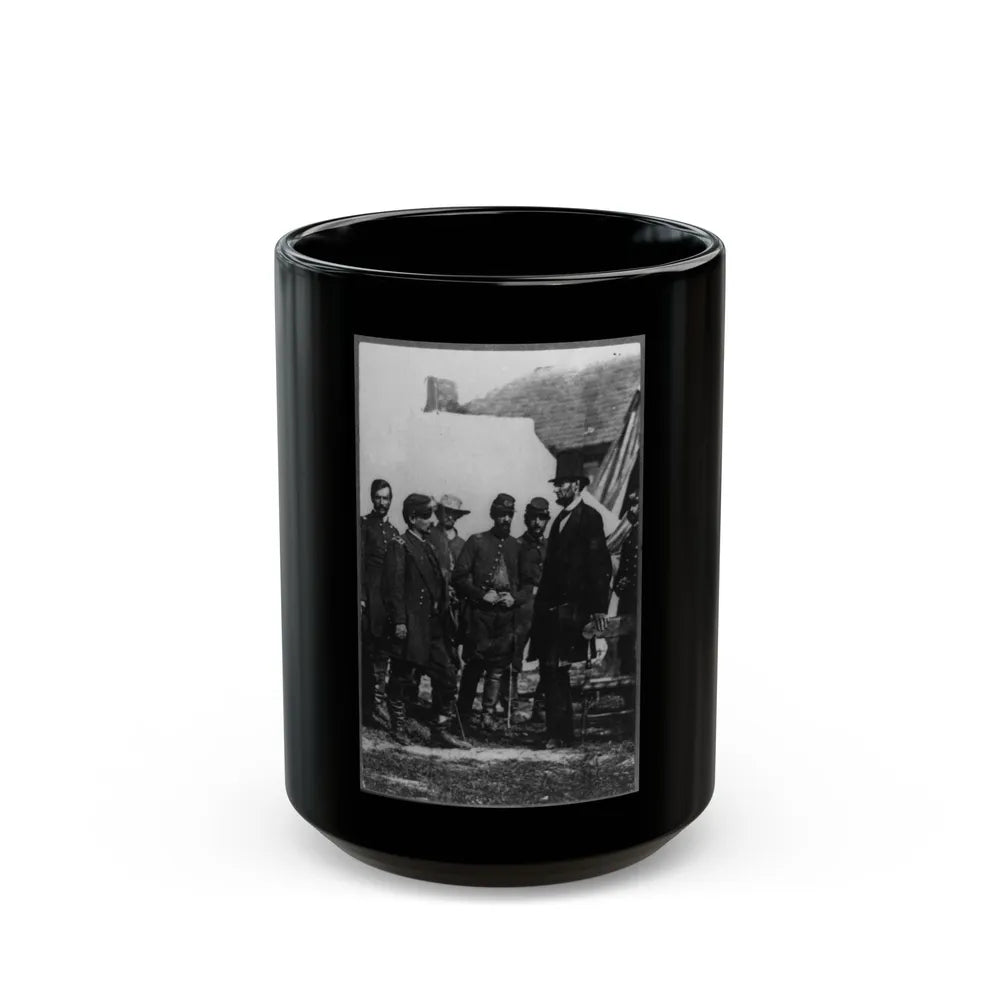 Abraham Lincoln On Battlefield At Antietam, Maryland, Cropped Version That Highlights Mclellan And Lincoln (U.S. Civil War) Black Coffee Mug-15oz-Go Mug Yourself