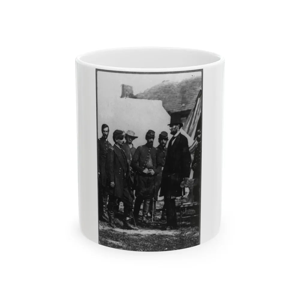 Abraham Lincoln On Battlefield At Antietam, Maryland, Cropped Version That Highlights Mclellan And Lincoln (U.S. Civil War) White Coffee Mug-11oz-Go Mug Yourself