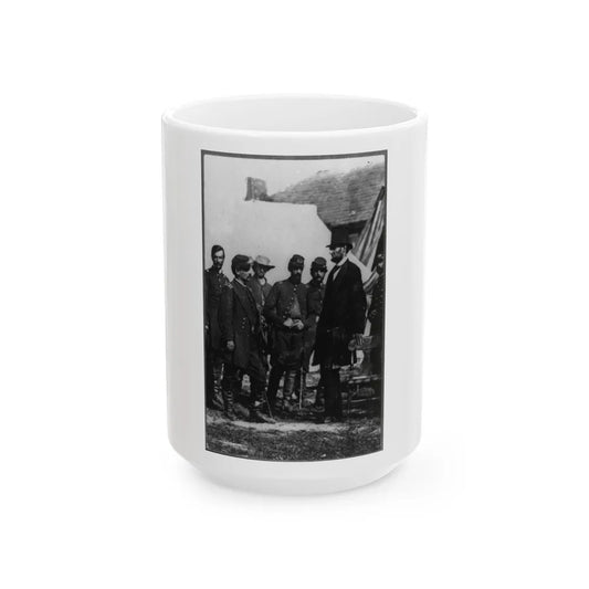 Abraham Lincoln On Battlefield At Antietam, Maryland, Cropped Version That Highlights Mclellan And Lincoln (U.S. Civil War) White Coffee Mug-15oz-Go Mug Yourself