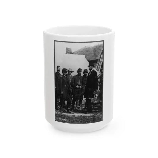 Abraham Lincoln On Battlefield At Antietam, Maryland, Cropped Version That Highlights Mclellan And Lincoln (U.S. Civil War) White Coffee Mug 15oz - Go Mug Yourself