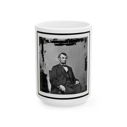 Abraham Lincoln, President Of The United States, Three-Quarter Length Portrait, Seated, Facing Right (U.S. Civil War) White Coffee Mug-15oz-Go Mug Yourself