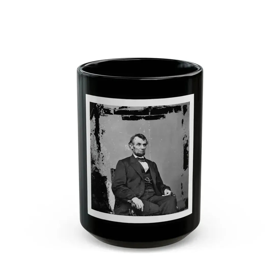 Abraham Lincoln, President Of The United States, Three-Quarter Length Portrait, Seated, Facing Right (U.S. Civil War) Black Coffee Mug 15oz - Go Mug Yourself