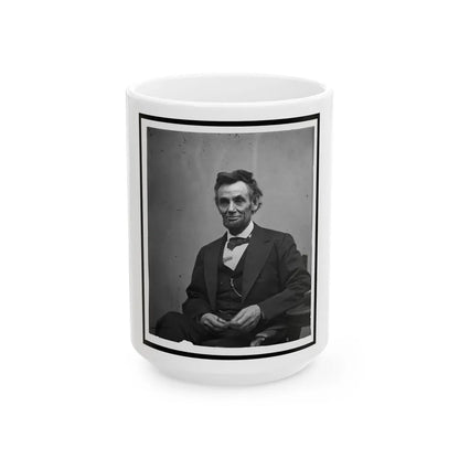 Abraham Lincoln, Three-Quarter Length Portrait, Seated And Holding His Spectacles And A Pencil (U.S. Civil War) White Coffee Mug-15oz-Go Mug Yourself