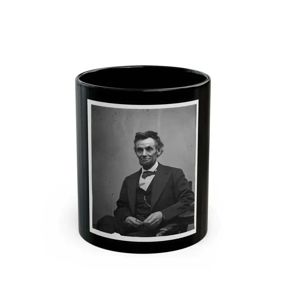 Abraham Lincoln, Three-Quarter Length Portrait, Seated And Holding His Spectacles And A Pencil (U.S. Civil War) Black Coffee Mug 11oz - Go Mug Yourself