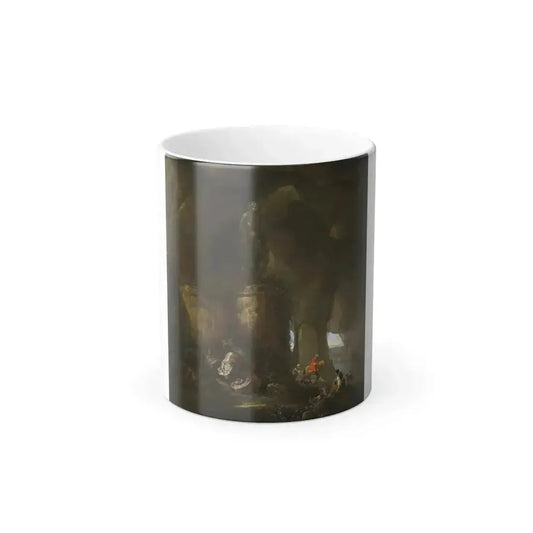 Abraham van Cuylenborch (1610 - 1658) A grotto with travelers and a sculpture of Bacchus - Color Changing Mug 11oz 11oz - Go Mug Yourself