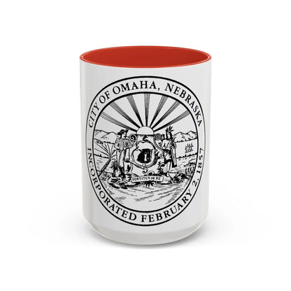 Seal of Omaha Nebraska - Accent Coffee Mug-15oz-Red-Go Mug Yourself