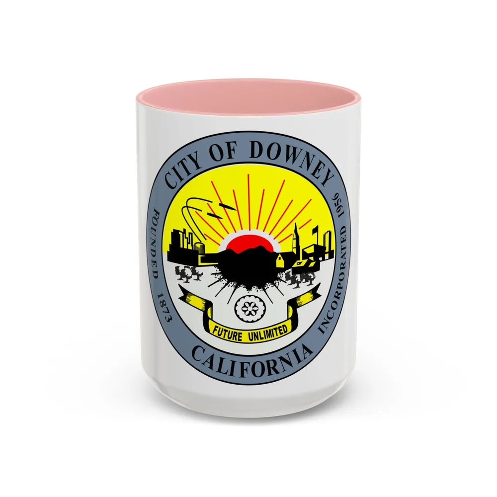 Seal of Downey California - Accent Coffee Mug-15oz-Pink-Go Mug Yourself