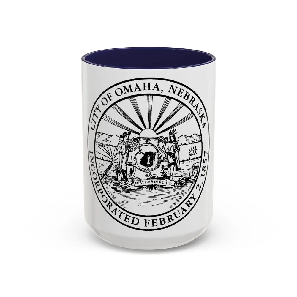 Seal of Omaha Nebraska - Accent Coffee Mug-15oz-Navy-Go Mug Yourself