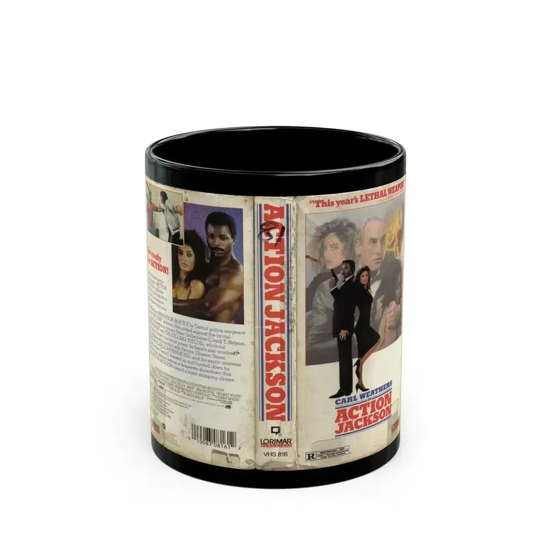 ACTION JACKSON CARL WEATHERS (VHS COVER) - Black Coffee Mug 11oz - Go Mug Yourself
