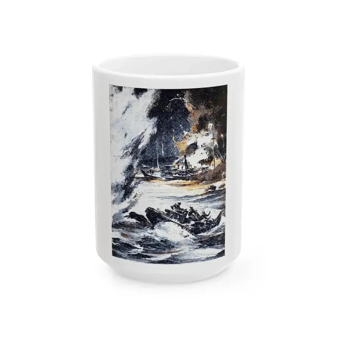 Action off Salerno (1), Blue Book Magazine, April 1948 - White Coffee Mug 15oz - Go Mug Yourself