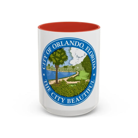 Seal of Orlando Florida - Accent Coffee Mug-15oz-Red-Go Mug Yourself