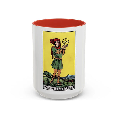 The Page of Pentacles (Tarot Card) Accent Coffee Mug-15oz-Red-Go Mug Yourself