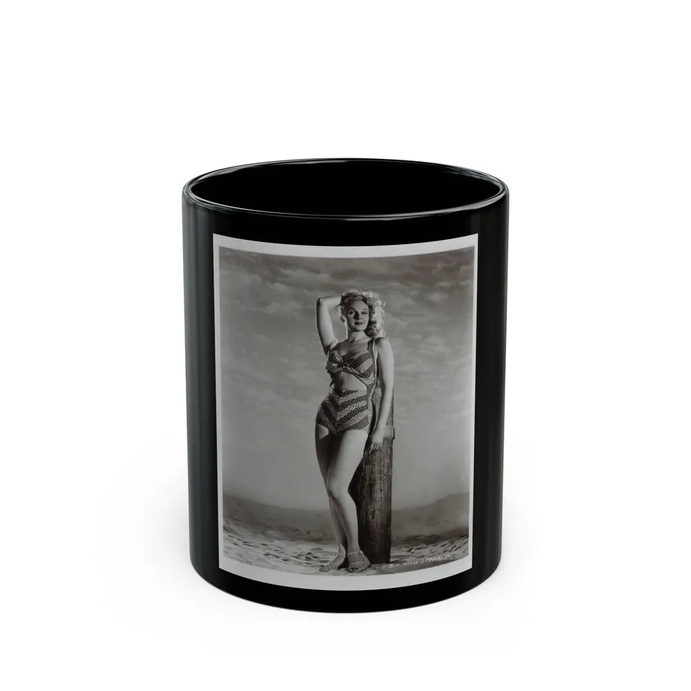 Adele Jergens #120 - 8x10 B&W Photo of Full Body 2-Piece Swimsuit Cheesecake Photo (Vintage Female Icon) Black Coffee Mug-11oz-Go Mug Yourself