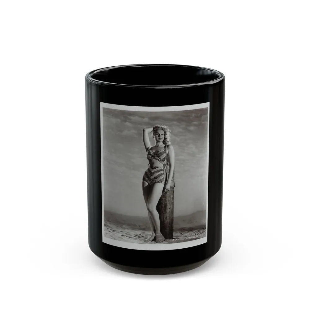 Adele Jergens #120 - 8x10 B&W Photo of Full Body 2-Piece Swimsuit Cheesecake Photo (Vintage Female Icon) Black Coffee Mug-15oz-Go Mug Yourself