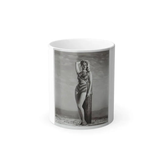 Adele Jergens #120 - 8x10 B&W Photo of Full Body 2-Piece Swimsuit Cheesecake Photo (Vintage Female Icon) Color Changing Coffee Mug 11oz - Go Mug Yourself