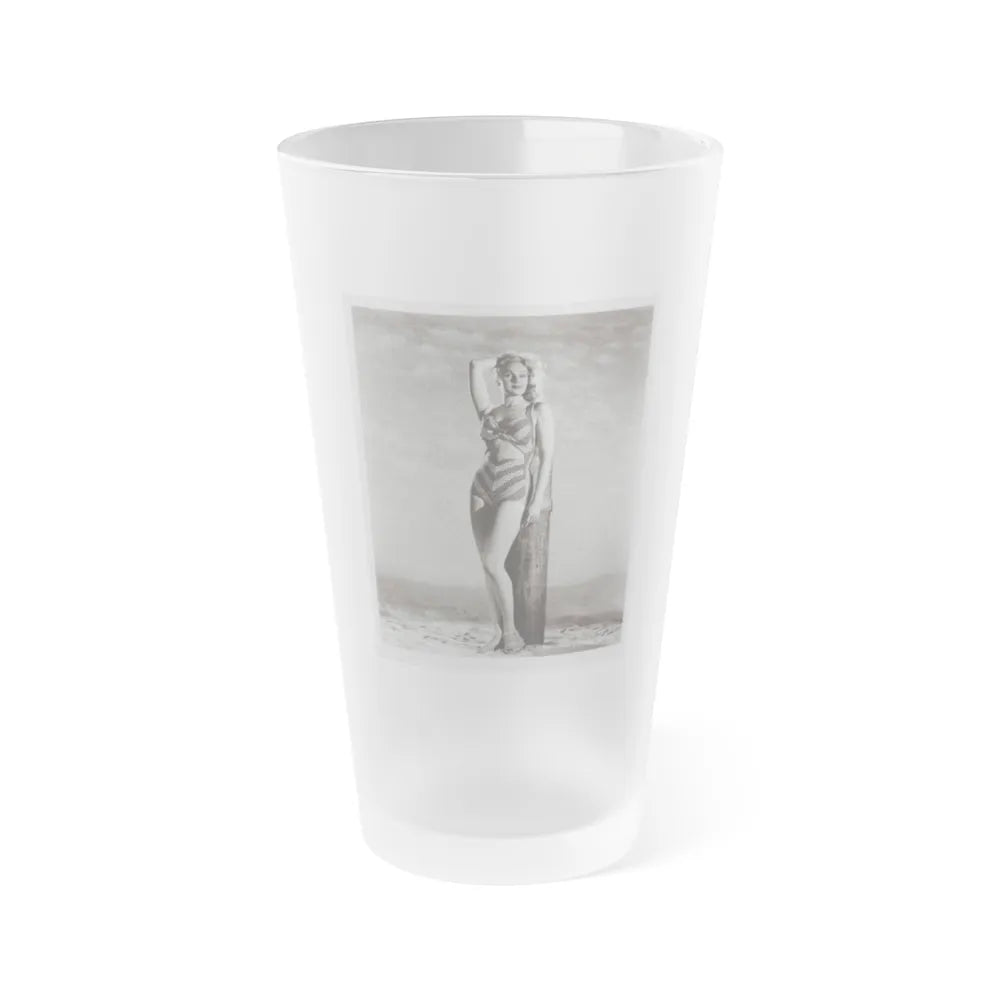 Adele Jergens #120 - 8x10 B&W Photo of Full Body 2-Piece Swimsuit Cheesecake Photo (Vintage Female Icon) Frosted Pint Glass 16oz-16oz-Frosted-Go Mug Yourself