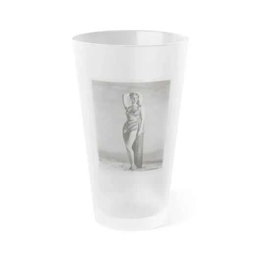 Adele Jergens #120 - 8x10 B&W Photo of Full Body 2-Piece Swimsuit Cheesecake Photo (Vintage Female Icon) Frosted Pint Glass 16oz 16oz Frosted - Go Mug Yourself