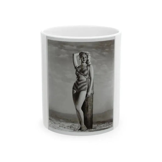 Adele Jergens #120 - 8x10 B&W Photo of Full Body 2-Piece Swimsuit Cheesecake Photo (Vintage Female Icon) White Coffee Mug 11oz - Go Mug Yourself