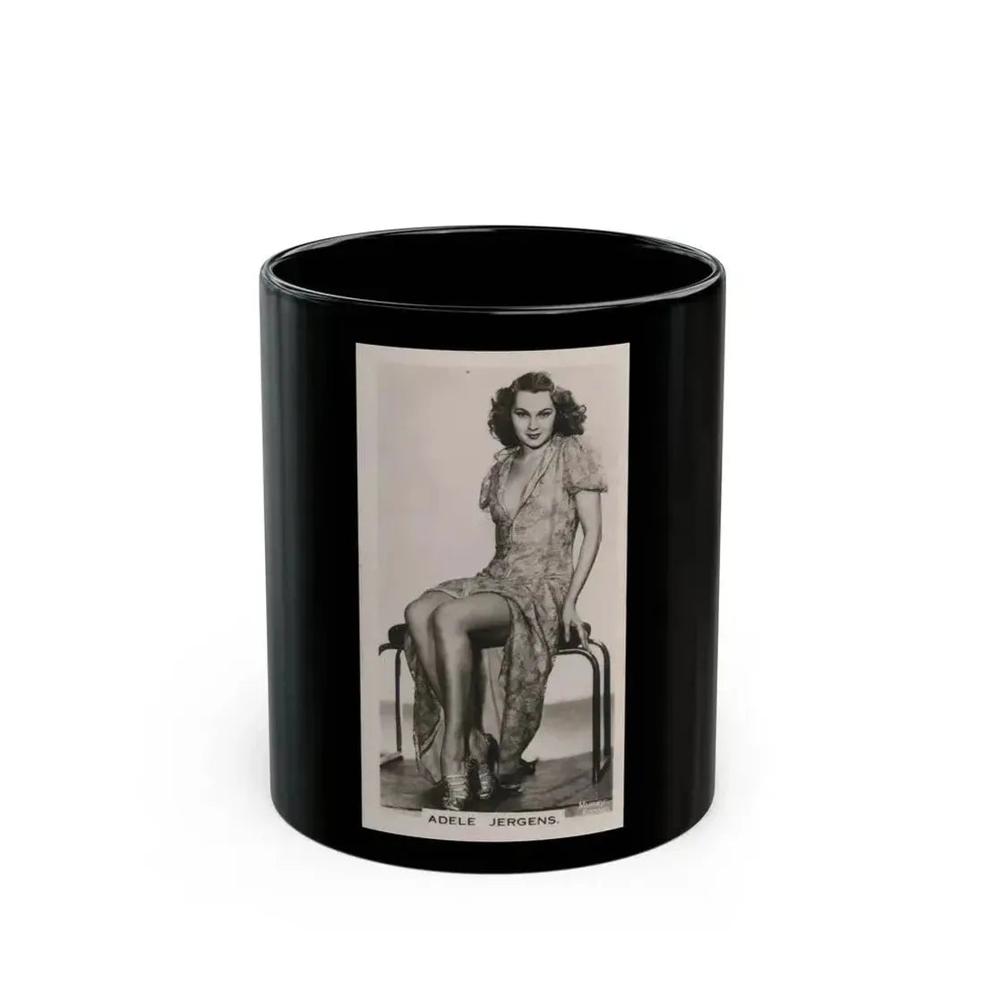Adele Jergens #123 - Mid or Late 1930's Tiny Trading Card (Vintage Female Icon) Black Coffee Mug 11oz - Go Mug Yourself