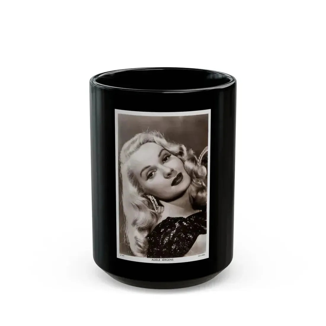 Adele Jergens #13 (Vintage Female Icon) Black Coffee Mug 15oz - Go Mug Yourself