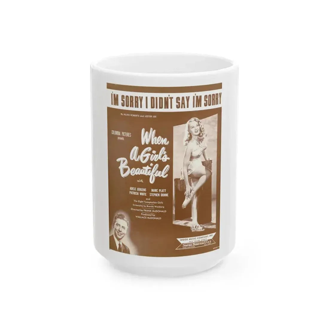 Adele Jergens #21 - B&W Tinted Movie Add (Vintage Female Icon) White Coffee Mug 15oz - Go Mug Yourself