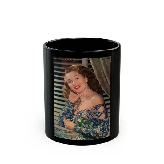 Adele Jergens #242 - 1 Page with, 1 Full 1 Color Glamour Portrait Photo from 1948 NYSN Newspaper Page (Vintage Female Icon) Black Coffee Mug 11oz - Go Mug Yourself