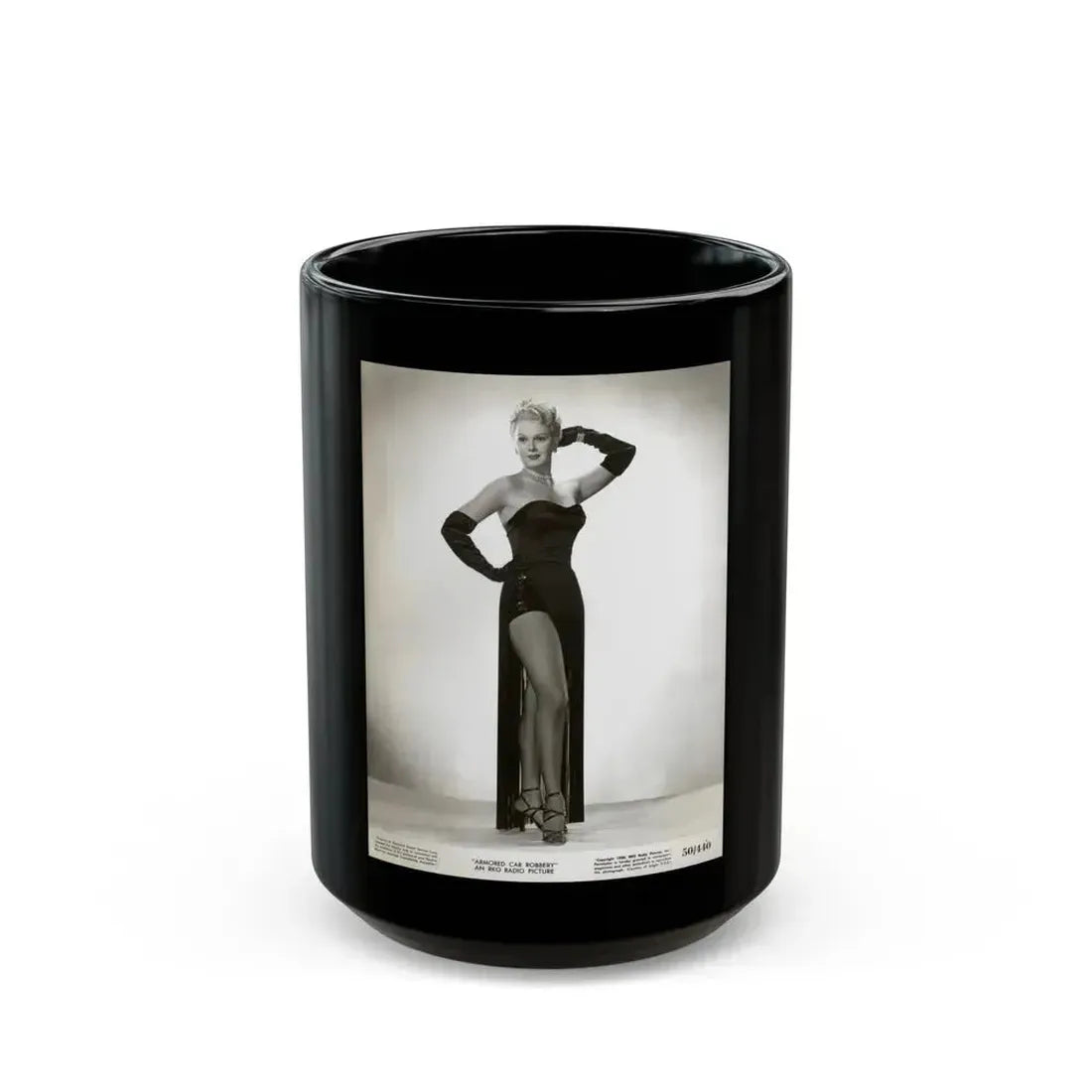 Adele Jergens #247 - Vintage B&W Glamour Promo Photo for ''Armored Car Robbery'' Film 6-22-50 (Vintage Female Icon) Black Coffee Mug 15oz - Go Mug Yourself
