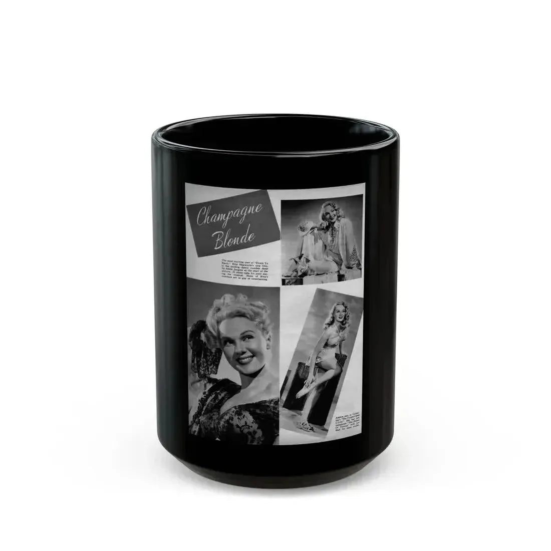 Adele Jergens #258 - 1 Page, 3 B&W Photos including Glamour & Pin-Up Photos also 2 Captions Circa 1947 Mag. Page (Vintage Female Icon) Black Coffee Mug 15oz - Go Mug Yourself