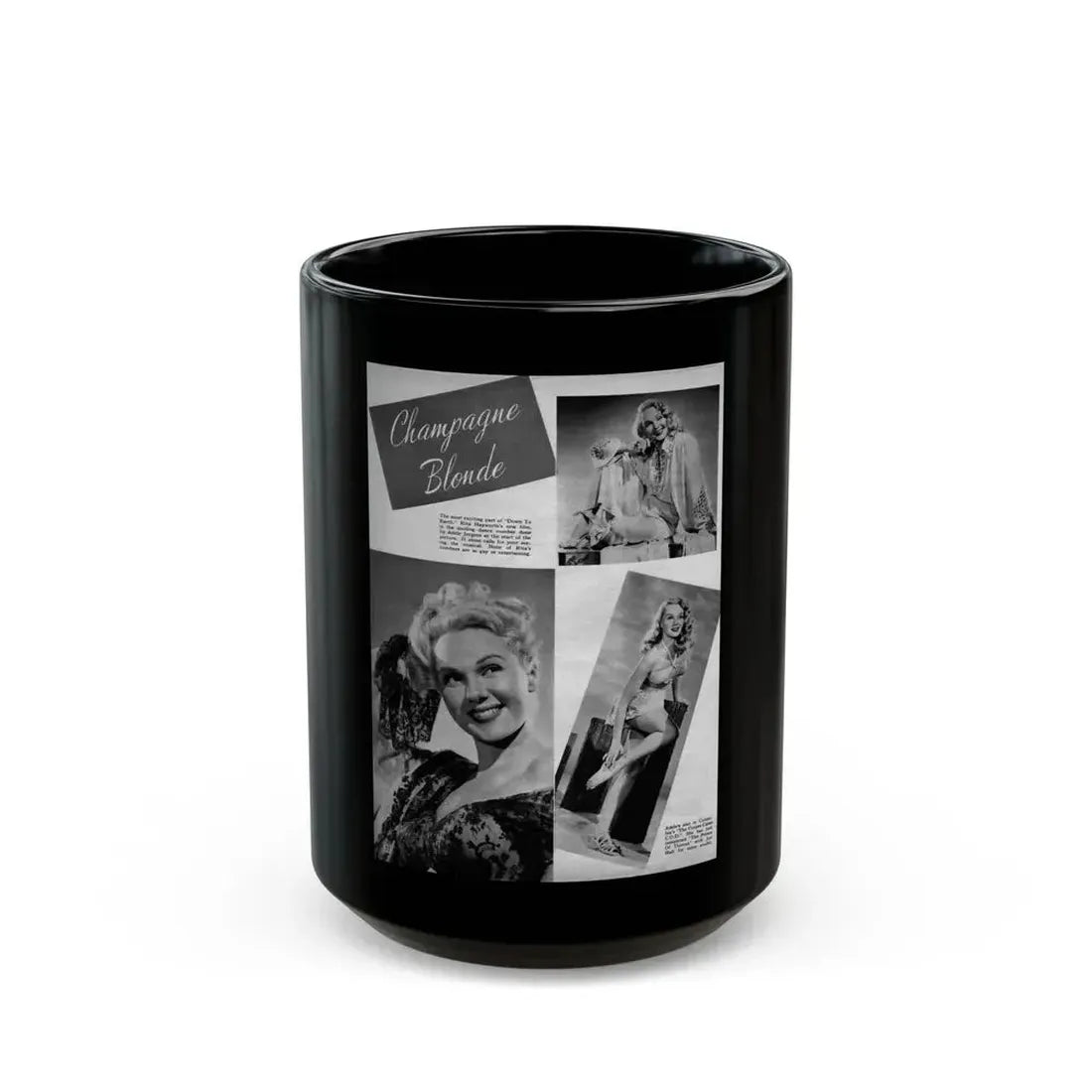 Adele Jergens #258 - 1 Page, 3 B&W Photos including Glamour & Pin-Up Photos also 2 Captions Circa 1947 Mag. Page (Vintage Female Icon) Black Coffee Mug 15oz - Go Mug Yourself